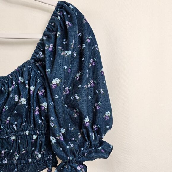 NWOT For Love & Lemons Lola Pointelle Crop Top in Blue Floral - Size M - Picture 4 of 7